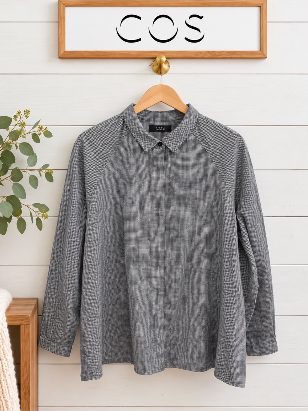COS Grey Micro-Check A-Line Blouse – Size 12